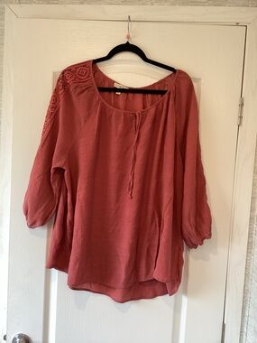 Boho Scoop-Neck Peasant Blouse in Dusty Rose